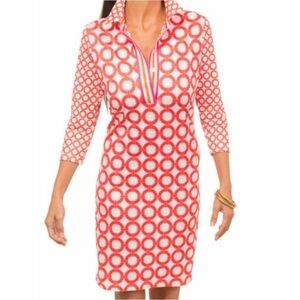 Gretchen Scott | Pink and Orange Circle Everywhere Shirt Dress Small